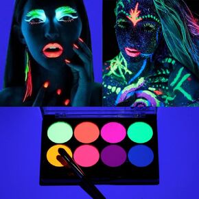 8 Colors UV Face Body Paint Black Lights Glow in The Dark Neon Body Painting Palette for Kids Adults,Halloween Projects Glow Parties Costumes Theater Special Festivals