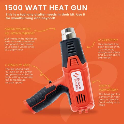 Scorch Marker Heat Gun, 1500 Watt Heat Gun for Woodburning Designs on Ornaments and Home Decor, Heating Gun for Crafting, Repairs, and More in Kuwait