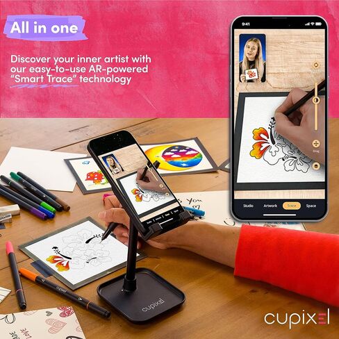 مجموعة رسم بطاقات التهنئة من Cupixel - مجموعة لوازم فنية للبطاقات، جهاز عرض فني وتتبع، مجموعة لوازم فنية DIY، لوازم رسم، جهاز عرض للرسم، مجموعة 42 قطعة مع حامل هاتف in Saudi Arabia