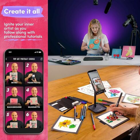 مجموعة رسم بطاقات التهنئة من Cupixel - مجموعة لوازم فنية للبطاقات، جهاز عرض فني وتتبع، مجموعة لوازم فنية DIY، لوازم رسم، جهاز عرض للرسم، مجموعة 42 قطعة مع حامل هاتف in Saudi Arabia