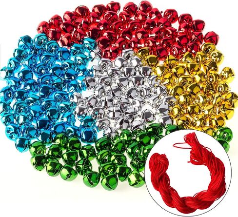 200PCS Mini Jingle Bells Bulk with 25 Meters Red Cords,10mm Small Bells for Christmas,Crafts Party Decorations and Jewelry Making in Saudi Arabia
