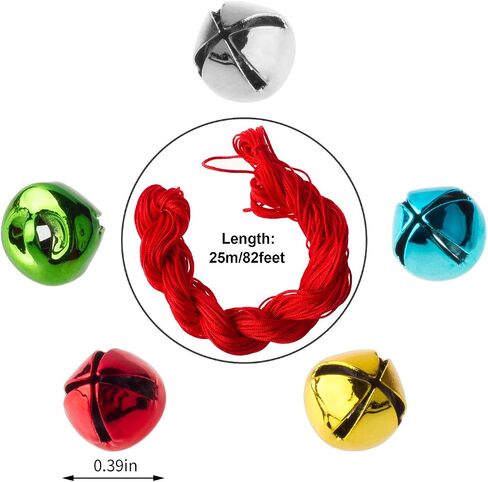 200PCS Mini Jingle Bells Bulk with 25 Meters Red Cords,10mm Small Bells for Christmas,Crafts Party Decorations and Jewelry Making in Saudi Arabia