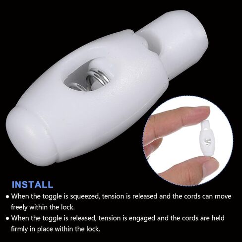 METALLIXITY Plastic Cord Locks (0.2" x 0.16") 6pcs, Single Hole Spring Cord Lock Toggle Stopper String Clips Toggle for Lanyard Luggage Bag Drawstrings, White in Saudi Arabia