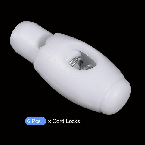 METALLIXITY Plastic Cord Locks (0.2" x 0.16") 6pcs, Single Hole Spring Cord Lock Toggle Stopper String Clips Toggle for Lanyard Luggage Bag Drawstrings, White in Saudi Arabia