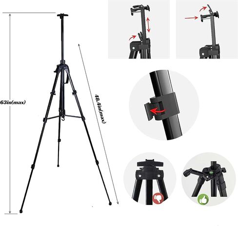 حامل فنان، قابل للتعديل بدرجة عالية، ثابت وسهل الحمل. حامل ثلاثي القوائم للرسم والعرض مع حقيبة حمل (اسود) in Kuwait