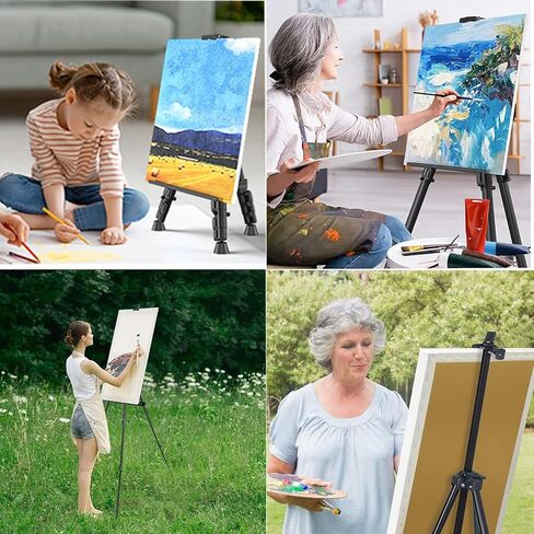 حامل فنان، قابل للتعديل بدرجة عالية، ثابت وسهل الحمل. حامل ثلاثي القوائم للرسم والعرض مع حقيبة حمل (اسود) in Kuwait