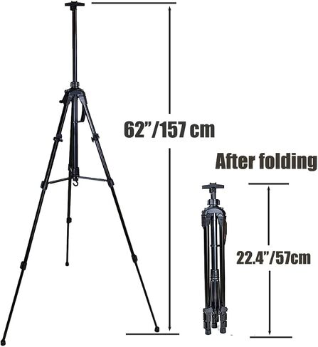 حامل فنان، قابل للتعديل بدرجة عالية، ثابت وسهل الحمل. حامل ثلاثي القوائم للرسم والعرض مع حقيبة حمل (اسود) in Kuwait