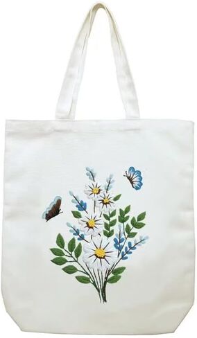 White Cotton Canvas Tote Bag Embroidery Kit,Flowers Art Pattern,Cross Stitch Kits, Including Stamped Embroidery Bag with Hoops,Needle, Instruction Manual and Color Threads for Beginner (JQ03) in Saudi Arabia