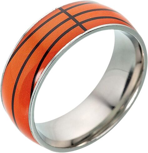 Outsta Toys Men's Hip-hop Stainless Steel Carving Basketball Ring for Men Stainless Steel Sand Blasted Band Ring 8mm Basketball Soccer Design Ring Cool Wedding Band Party Jewelry in Saudi Arabia