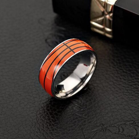 Outsta Toys Men's Hip-hop Stainless Steel Carving Basketball Ring for Men Stainless Steel Sand Blasted Band Ring 8mm Basketball Soccer Design Ring Cool Wedding Band Party Jewelry in Saudi Arabia