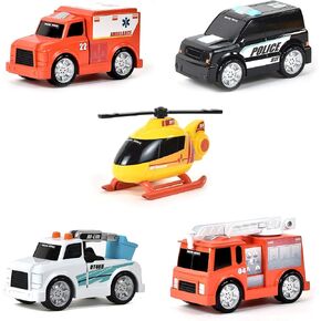 Micro Mini City Vehicles – Rescue Toy Car and Truck Set for Kids | Birthday Party Gift or Cake Topper for Boys | Firetruck Helicopter Police Ambulance | Free Wheeling with Moving Parts – Maxx Action in Saudi Arabia