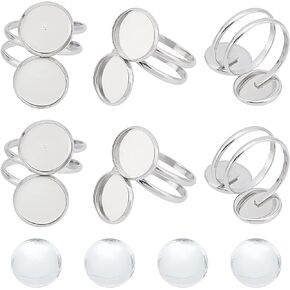 SUNNYCLUE 24Pcs DIY 8 Sets Ring Bezels Stainless Steel Ring Blanks Round Glass Cabochon Spiral Blank Bezel Rings Base Double Trays Pad Rings Settings Ring Set for Jewelry Making Kit Women DIY Craft