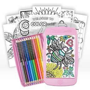 Colorpockit Coloring Kit Travel Art Set with Colored Pencils, 4x6 Coloring Cards, Built in Sharpener, Mess Free Trip Activities for Airplanes or Car, 8.5 x 5, 28 pieces in Saudi Arabia