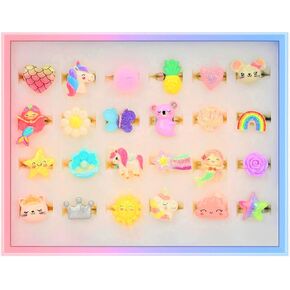 TPIVG Little Girl Adjustable Size Jewelry Rings in Box, Kids Pretend Play and Dress Up Flash Rings, Daughter's Gift, No duplication 24 Jewel Rings in Kuwait