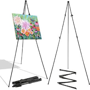 حامل حامل قابل للطي من LOLYSIC 2 عبوة مقاس 63 بوصة للعرض، حامل قابل للطي لعلامات الزفاف، حامل قابل للتعديل للرسم والعرض، حامل معدني أسود للملصقات والصور ولوحات فنية وحرف يدوية in Kuwait