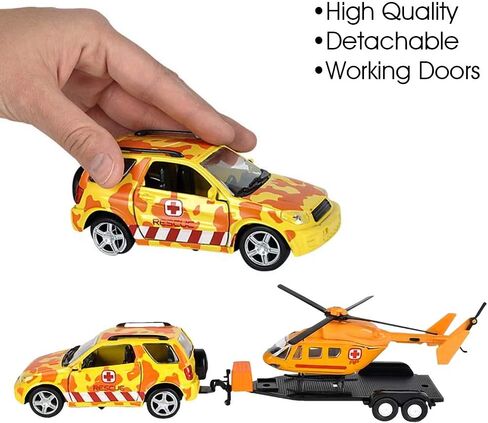 ArtCreativity SUV Toy Car with Trailer and Helicopter Playset for Kids, Interactive Safari Play Set with Detachable Helicopter and Opening Doors on 4 x 4 Toy Truck, Best Birthday Gift for Boys & Girls in Saudi Arabia