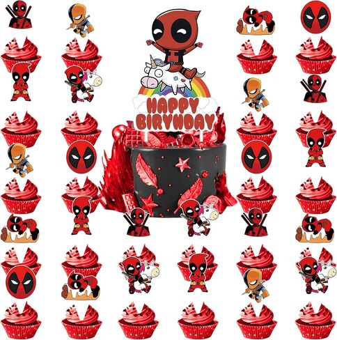 ديكورات حفلات أعياد الميلاد من Dead_Pool، 25 قطعة من أغطية الكعك ذات طابع Dead_Pool وأغطية الكب كيك لديكور لوازم حفلات Deadpool in Saudi Arabia