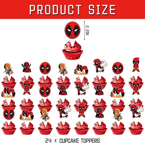 ديكورات حفلات أعياد الميلاد من Dead_Pool، 25 قطعة من أغطية الكعك ذات طابع Dead_Pool وأغطية الكب كيك لديكور لوازم حفلات Deadpool in Saudi Arabia