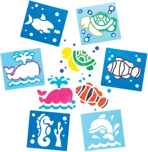 Baker Ross Sea Life Stencils for Painting (Pack of 6) AW389, Washable Plastic Paint Stencil Set for Kids in Saudi Arabia
