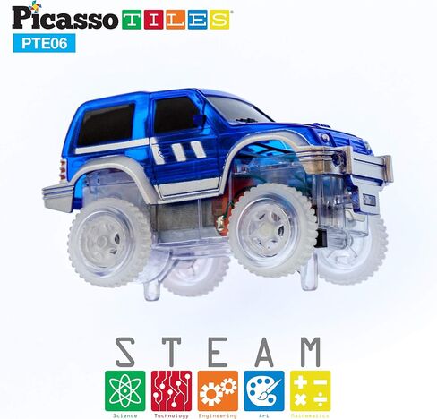 PicassoTiles 3 Pack LED Race Track Cars, Magnetic Tile STEM Toy Set Ages 3+ in Kuwait