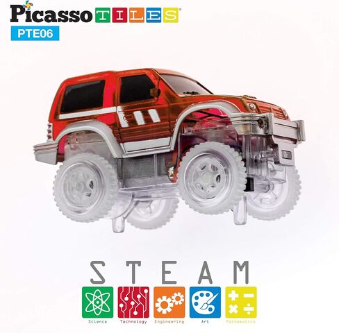 PicassoTiles 3 Pack LED Race Track Cars, Magnetic Tile STEM Toy Set Ages 3+ in Kuwait