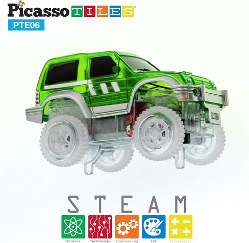 PicassoTiles 3 Pack LED Race Track Cars, Magnetic Tile STEM Toy Set Ages 3+ in Kuwait