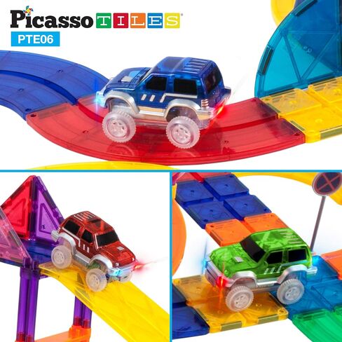 PicassoTiles 3 Pack LED Race Track Cars, Magnetic Tile STEM Toy Set Ages 3+ in Kuwait