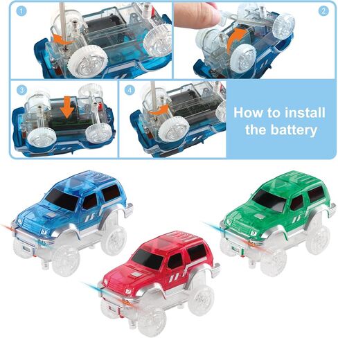 PicassoTiles 3 Pack LED Race Track Cars, Magnetic Tile STEM Toy Set Ages 3+ in Kuwait