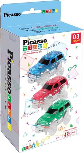 PicassoTiles 3 Pack LED Race Track Cars, Magnetic Tile STEM Toy Set Ages 3+ in Kuwait
