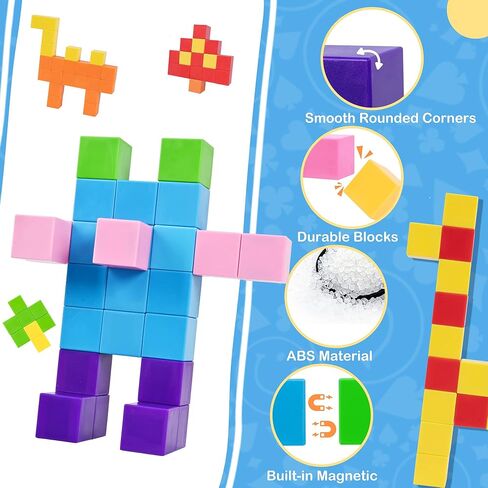 56 قطعة من الكتل المغناطيسية المريحة، مكعبات مغناطيسية مقاس 1 بوصة للأطفال، مكعبات بناء للأطفال الصغار، مجموعة بناء تعليمية لمرحلة ما قبل المدرسة، مكعبات ألعاب مونتيسوري الحسية للأطفال من عمر 3 4 5 6 7 8 سنوات للأولاد والبنات in Kuwait