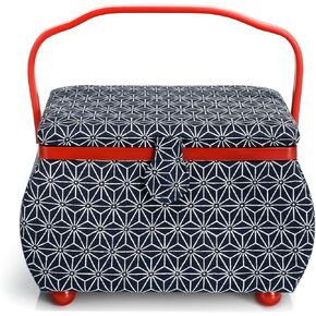 Prym Large Curved Sewing Basket, Navy & Red Geometric in Kuwait