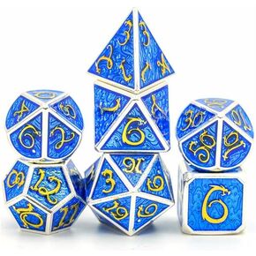 مجموعة النرد المعدنية Blue Dragon Cloud Wave DND لهدايا الزنزانات والتنينات، D&D، D وD، Pathfinder، الملحقات، D20، متعدد السطوح، نرد الراتنج، معدن، صينية النرد، برج، حقيبة، صندوق in Kuwait