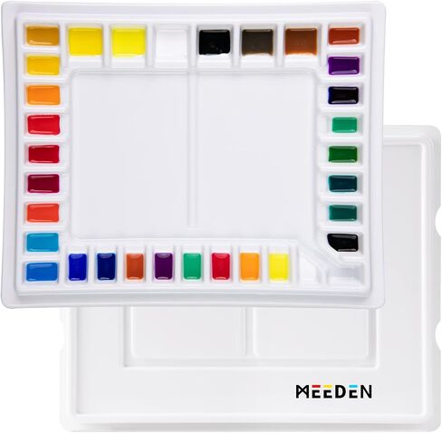 لوحة طلاء MEEDEN 33-Well Porcelain مع غطاء بلاستيكي، لوحة سيراميك مع غطاء للألوان المائية والأكريليك والطلاء المائي الآخر، 13-1/2 × 10.8 بوصة، صينية خلط سيراميك للرسام الخبير in Kuwait