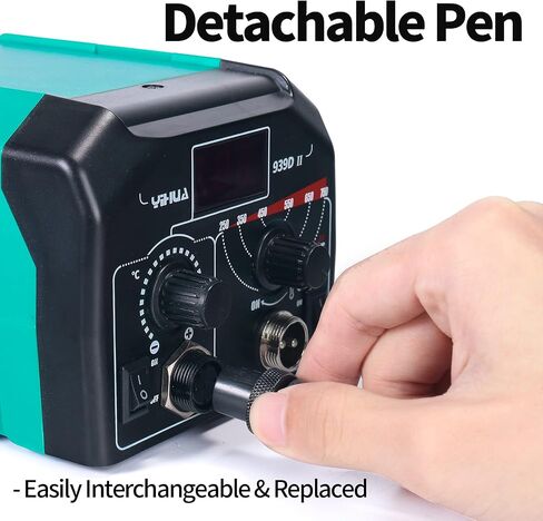 YIHUA 939D-II Pyrography Pen Wood Burning Kit Station 2-in-1 Solid-Point 200~480°C (with Temp Display)/Wire-Nib 250~750°C with 20 Nibs, Solid Points, 1 Stable Pen Holder, 2 Scrap Wood (Blue) in Kuwait