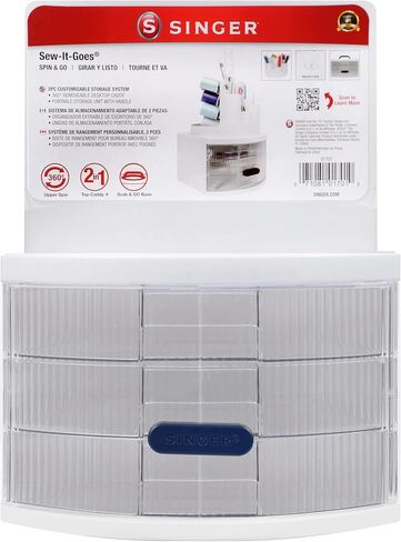 SINGER Sew-It-Goes Spin & Go Multipurpose Sewing Storage Container and Craft Organizer with Removable Drawers, Built-in Peg Board,Gray in Saudi Arabia