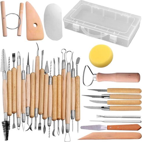 Pottery & Clay Sculpting Tools Set, 30-Pieces Clay Sculpting Tool Set with Wooden Handles. Pottery Carving Tools, Double-Sided. Clay Tool Set for Adults and Kids. in Saudi Arabia