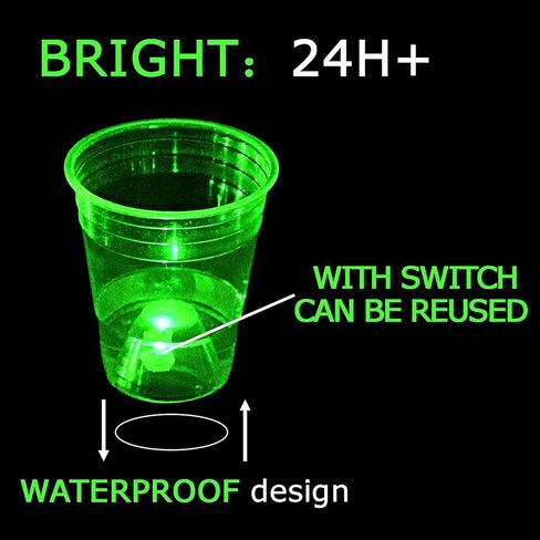 (أخضر) مجموعة أكواب متوهجة في الظلام مناسبة الحفلات، 24 كوبًا متوهجًا، حفلات المنزل، حفلات أعياد الميلاد، حفلات الزفاف، حفلات الشواطئ، العطلات الشاطئية in Kuwait