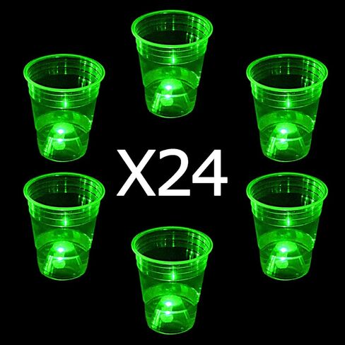 (أخضر) مجموعة أكواب متوهجة في الظلام مناسبة الحفلات، 24 كوبًا متوهجًا، حفلات المنزل، حفلات أعياد الميلاد، حفلات الزفاف، حفلات الشواطئ، العطلات الشاطئية in Kuwait