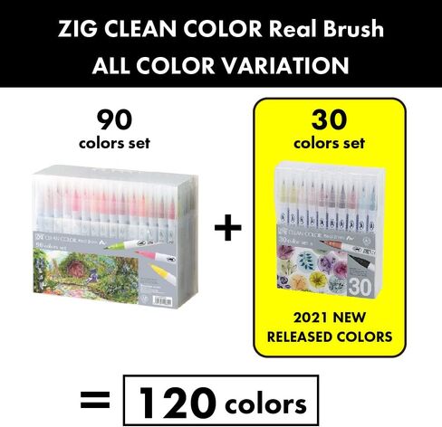مجموعة فرشاة Kuretake ZIG CLEAN COLOR الحقيقية مكونة من 90 لونًا، معتمدة من AP، طرف فرشاة مرن، جودة احترافية، عديم الرائحة، خالية من الزيلين، سهلة إنشاء خطوط ضيقة وواسعة، صنع في اليابان in Saudi Arabia