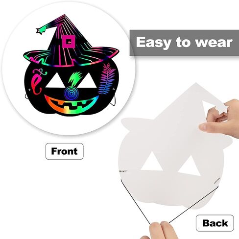 Halloween Mask Craft Kit for Kids, DIY Rainbow Scratch Art Masks with 12 Elastic Bands and 3 Wood Stylus, Halloween Scratch Paper Animal Masks for Birthday and Video Rave Party in Saudi Arabia