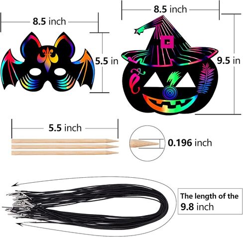 Halloween Mask Craft Kit for Kids, DIY Rainbow Scratch Art Masks with 12 Elastic Bands and 3 Wood Stylus, Halloween Scratch Paper Animal Masks for Birthday and Video Rave Party in Saudi Arabia
