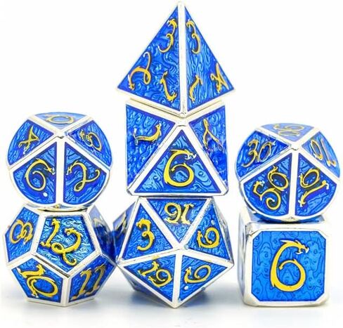 مجموعة النرد المعدنية Blue Dragon Cloud Wave DND لهدايا الزنزانات والتنينات، D&D، D وD، Pathfinder، الملحقات، D20، متعدد السطوح، نرد الراتنج، معدن، صينية النرد، برج، حقيبة، صندوق in Kuwait