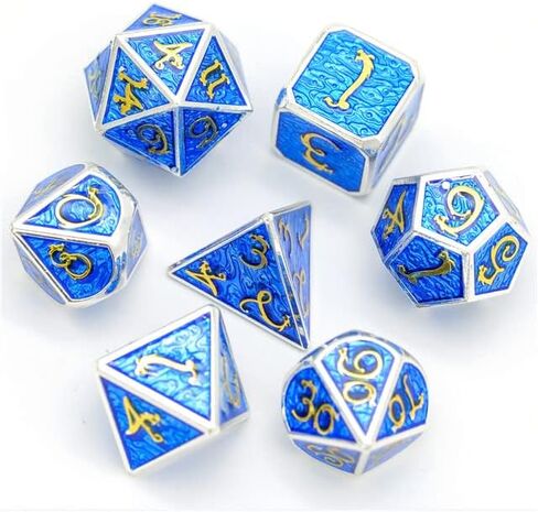 مجموعة النرد المعدنية Blue Dragon Cloud Wave DND لهدايا الزنزانات والتنينات، D&D، D وD، Pathfinder، الملحقات، D20، متعدد السطوح، نرد الراتنج، معدن، صينية النرد، برج، حقيبة، صندوق in Kuwait
