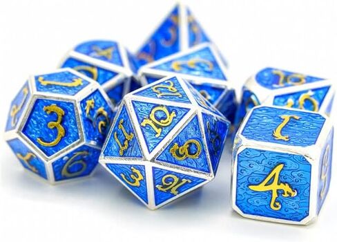 مجموعة النرد المعدنية Blue Dragon Cloud Wave DND لهدايا الزنزانات والتنينات، D&D، D وD، Pathfinder، الملحقات، D20، متعدد السطوح، نرد الراتنج، معدن، صينية النرد، برج، حقيبة، صندوق in Kuwait