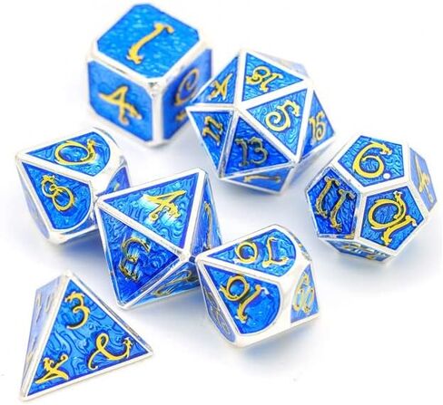 مجموعة النرد المعدنية Blue Dragon Cloud Wave DND لهدايا الزنزانات والتنينات، D&D، D وD، Pathfinder، الملحقات، D20، متعدد السطوح، نرد الراتنج، معدن، صينية النرد، برج، حقيبة، صندوق in Kuwait