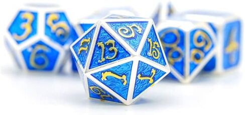 مجموعة النرد المعدنية Blue Dragon Cloud Wave DND لهدايا الزنزانات والتنينات، D&D، D وD، Pathfinder، الملحقات، D20، متعدد السطوح، نرد الراتنج، معدن، صينية النرد، برج، حقيبة، صندوق in Kuwait