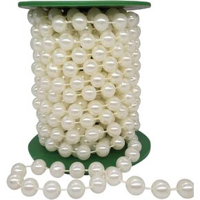12mm Pearl Beads String, Ivory Pearls for Crafting Imitation Decorative Beads Garland 5.5 Yds, Wedding Party Valentine Christmas Tree Decorations