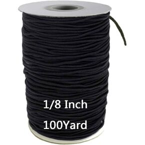 1/8 inch Elastic Bands for Sewing - Elastic String for Masks, Elastic Cord Heavy Stretch High Elasticity Knit Elasticfor for Sewing Crafts DIY Mask, Black, 100 Yards in Kuwait