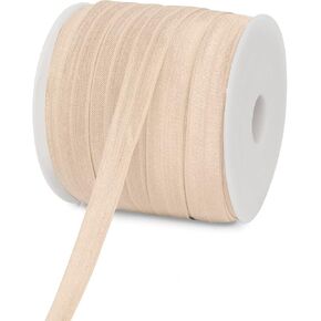 Teemico 50 Yards Elastic Stretch Foldover Ribbon Nylon Ribbon Rubber Band for Hair Ties Headbands,(15mm Width, Nude Color)