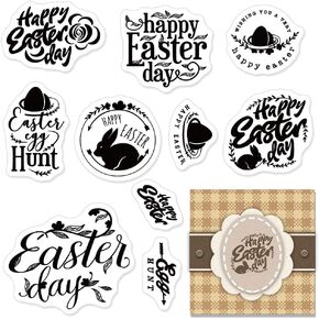 Happy Easter Bunny Clear Stamps for Card Making, Easter Words Egg Leaves Lace Clear Rubber Stamps for Holiday Card Making Decoration DIY Scrapbooking Transparent Album Decor Paper Craft
